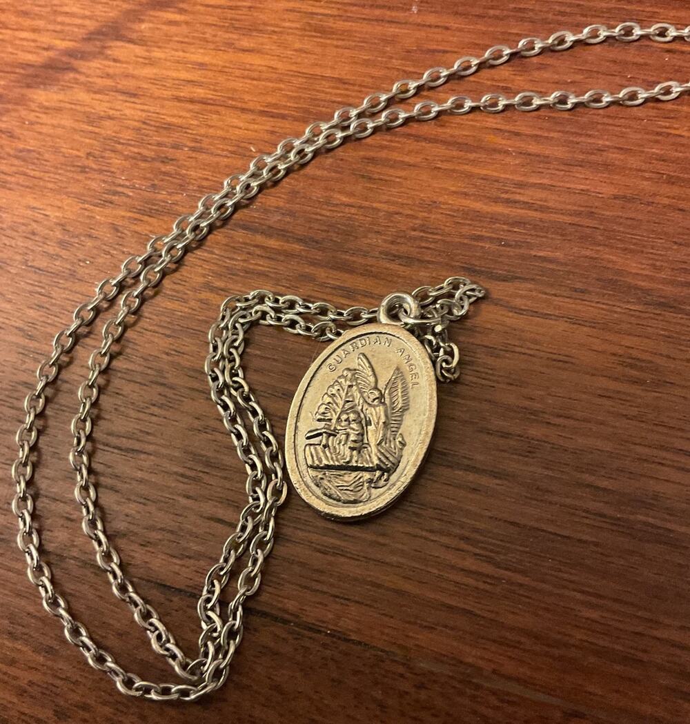 Vintage Guardian Angel Necklace Pendant 22” 2 Sided